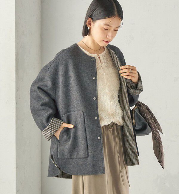 SHIPS for women「《予約》セミ 梳毛 配色 リバーシブル ノーカラー コート」|ノーカラーコート|