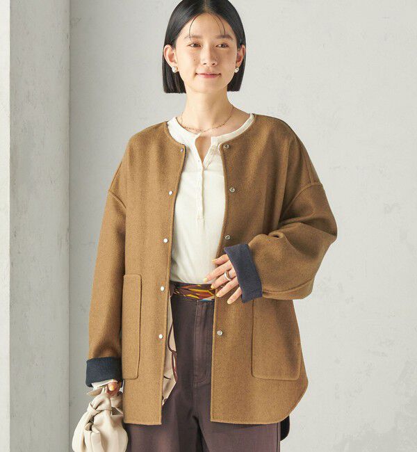 SHIPS for women「《予約》セミ 梳毛 配色 リバーシブル ノーカラー コート」|ノーカラーコート|