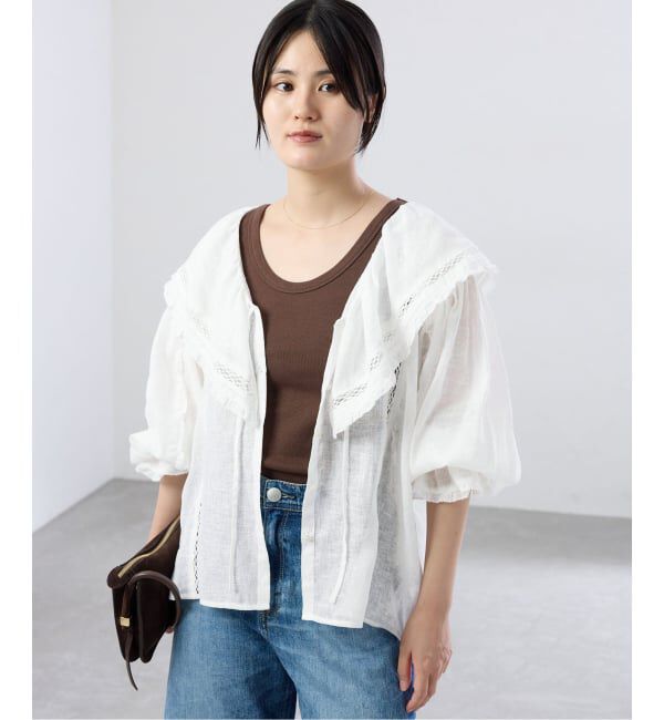 IENA「リネンメッシュ ラッフルブラウス」|シャツ・ブラウス|