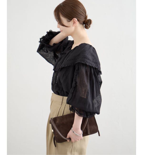 IENA「リネンメッシュ ラッフルブラウス」|シャツ・ブラウス|