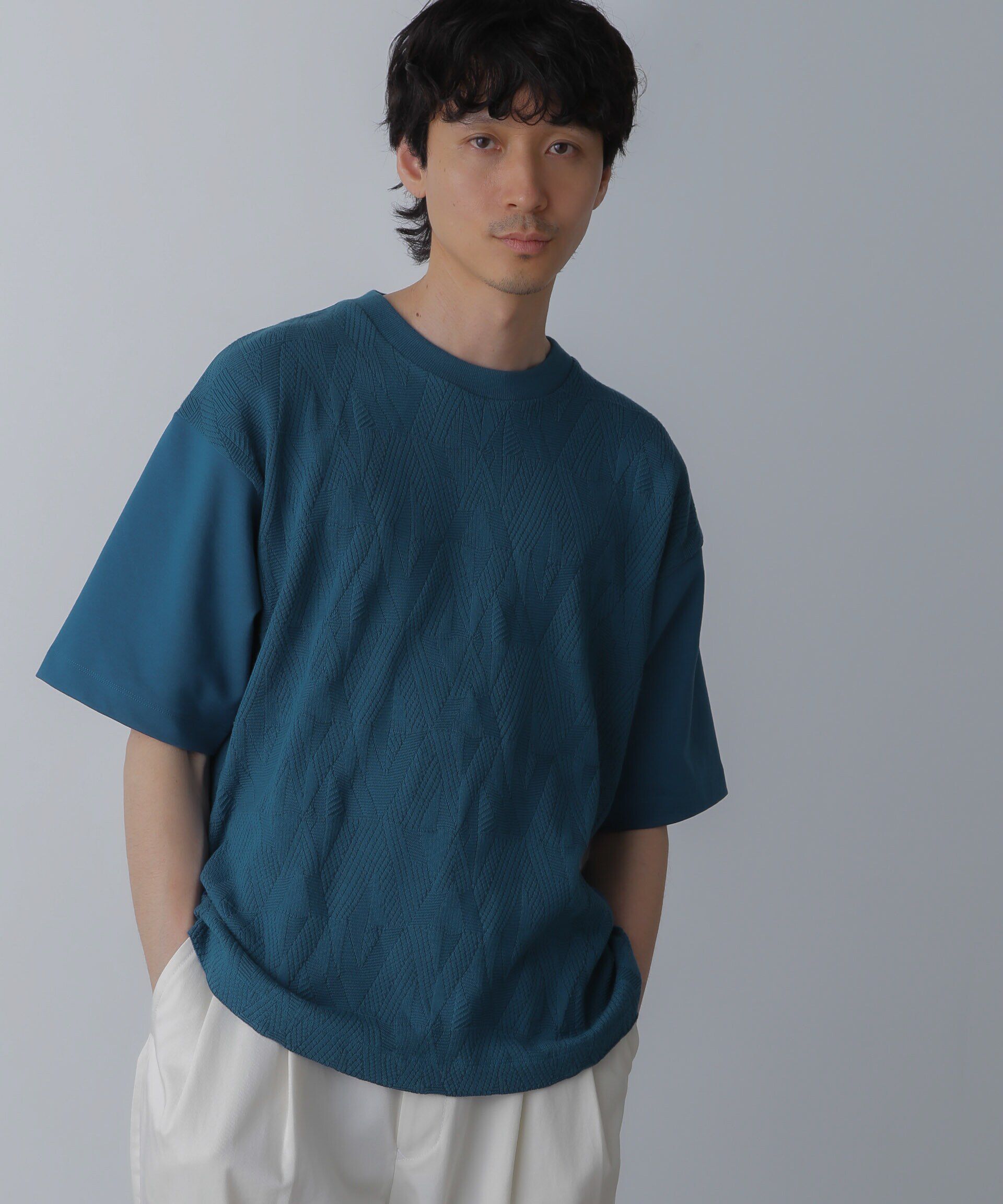 nano･universe「ツートーン切り替えTシャツ 半袖」|Tシャツ・カットソー|ブルー
