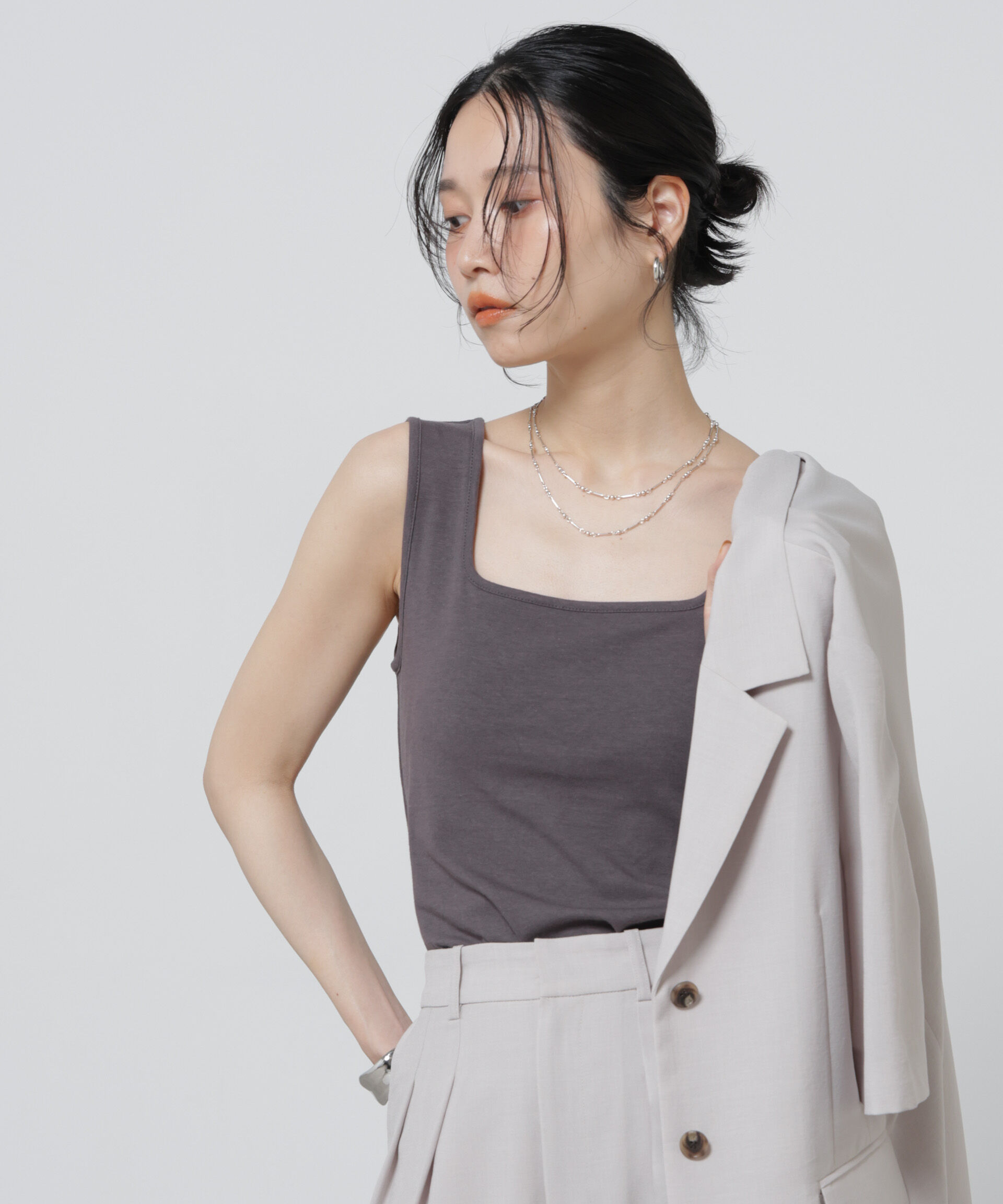 NANO universe「Anti Soaked(R) 汗染み防止カップ付きタンクトップ」|Tシャツ・カットソー|チャコール3