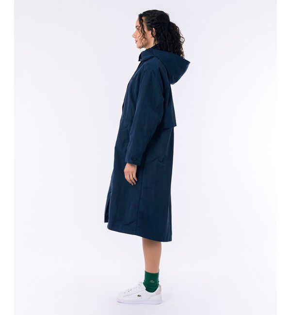 LACOSTE「フード脱着可 撥水ナイロン スタンドカラー ミリタリーコート / ロングコート」|ステンカラーコート|