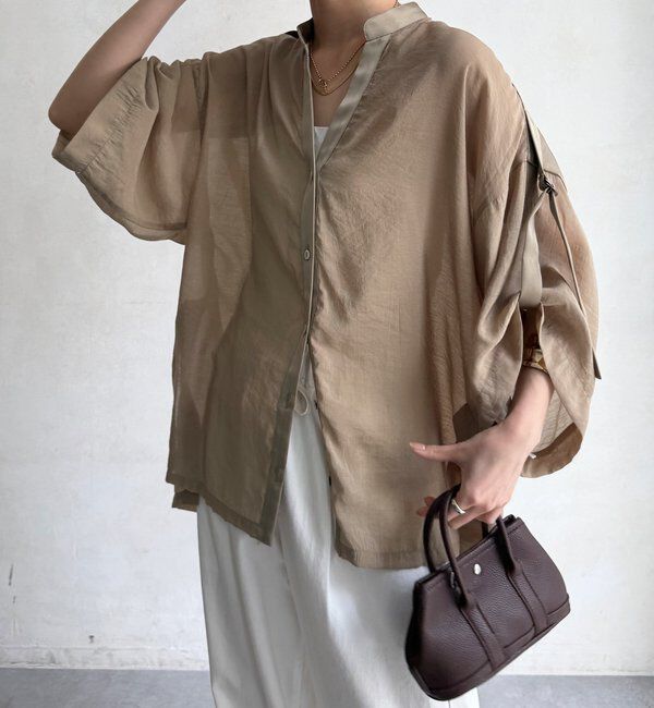  「【WEB限定】シアー&times;サテンブラウス」|シャツ・ブラウス|