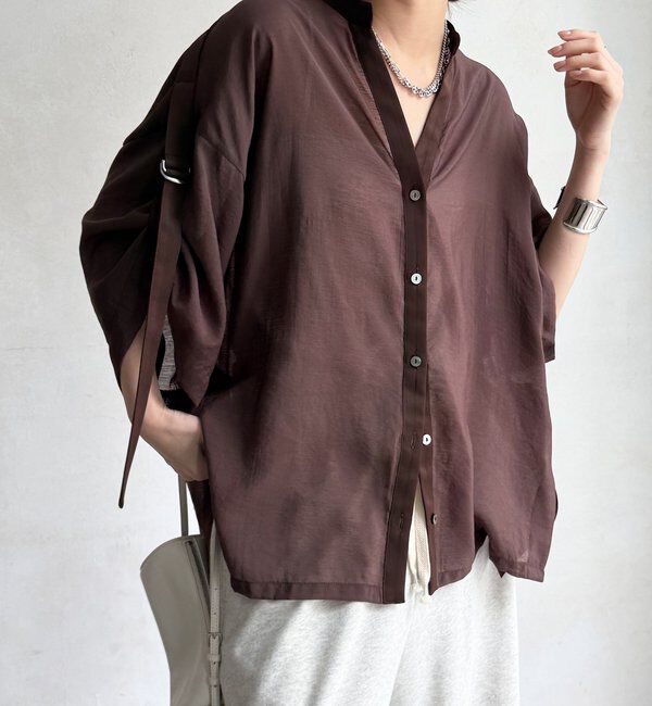  「【WEB限定】シアー&times;サテンブラウス」|シャツ・ブラウス|ブラウン