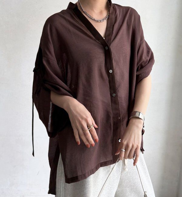  「【WEB限定】シアー&times;サテンブラウス」|シャツ・ブラウス|