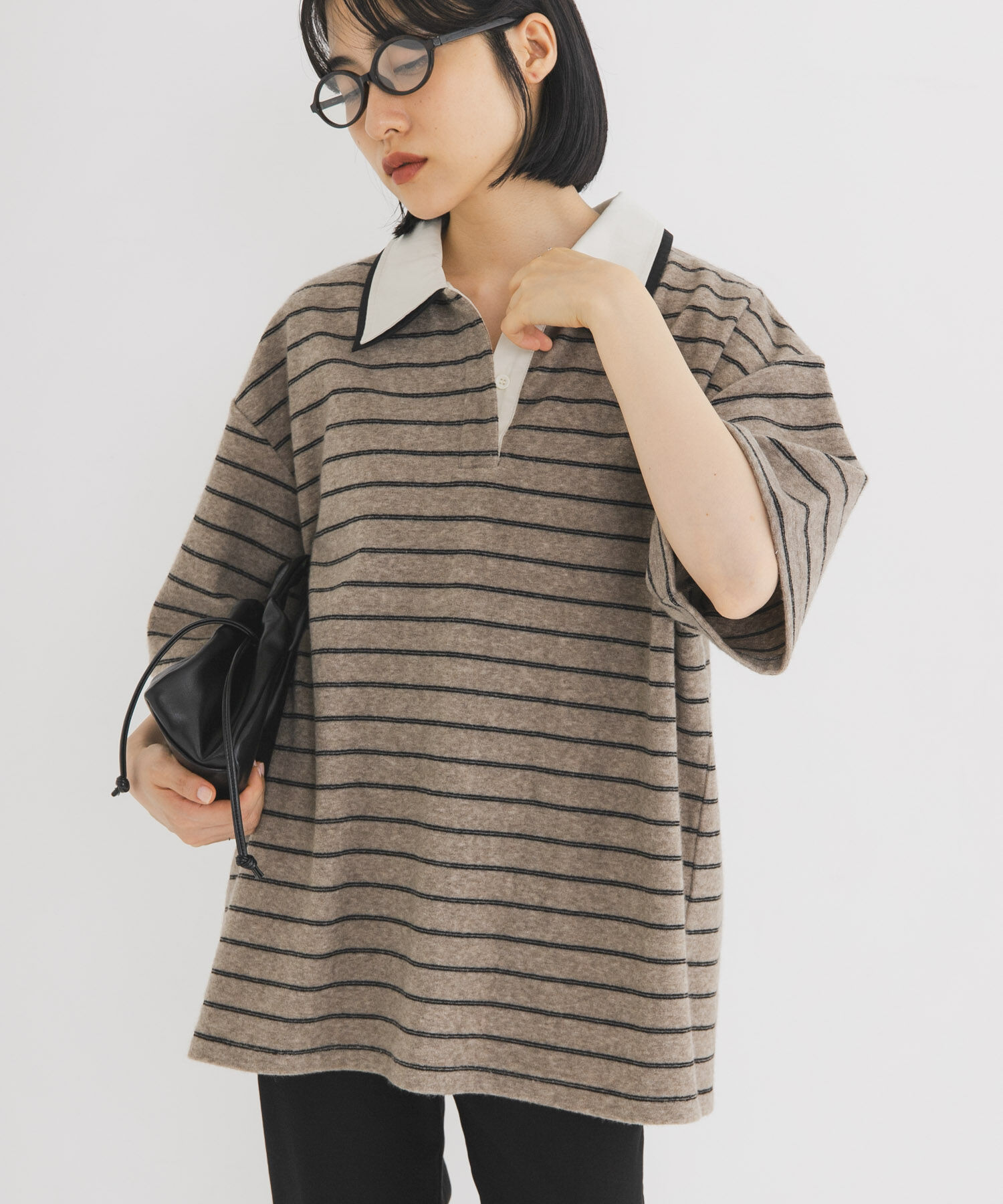  「パイルボーダーラガーTEE」|Tシャツ・カットソー|グレー系その他