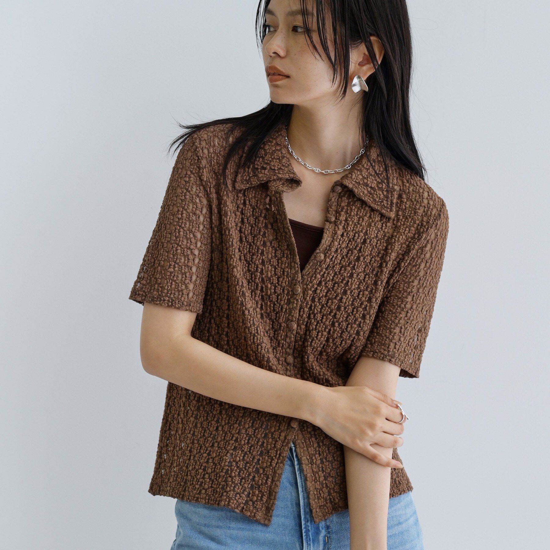 GALLEST「【一部店舗限定】カットレースポロ」|シャツ・ブラウス|ブラウン(044)