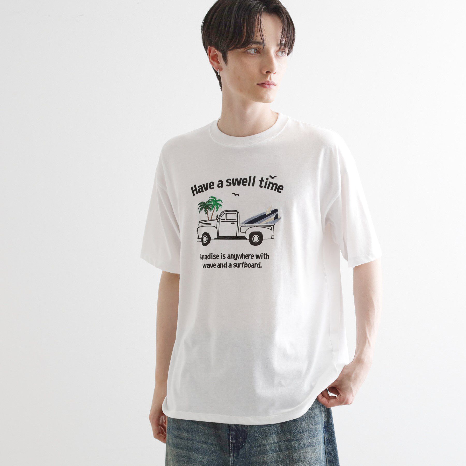 tk.TAKEO KIKUCHI「パッチクロス刺繍Tシャツ」|Tシャツ・カットソー|ホワイト(101)