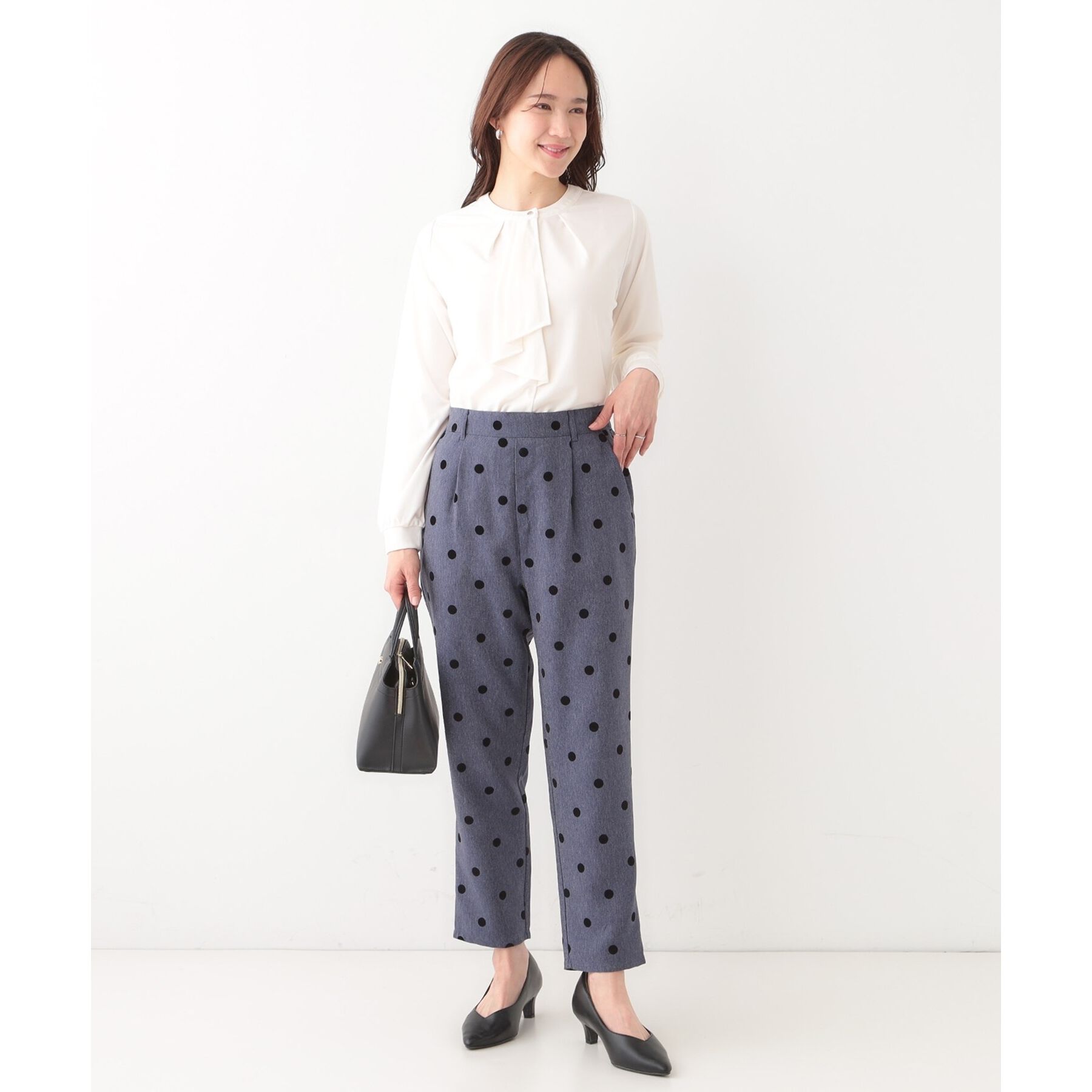 SHOO･LA･RUE「【S-LL】華やかさ引き立つ フロッキードット柄 テーパードパンツ」|その他|