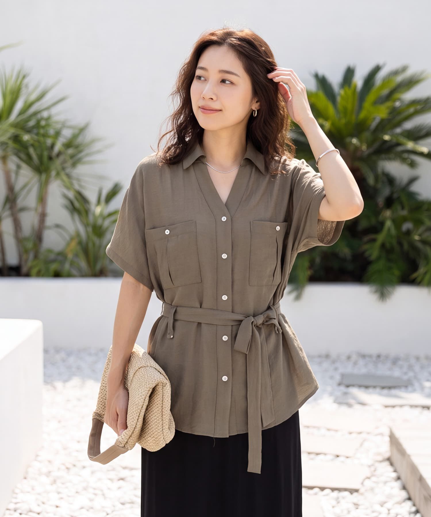 STYLE DELI「【LUXE】ウエストマークシワ加工シャツジャケット」|その他|カーキ