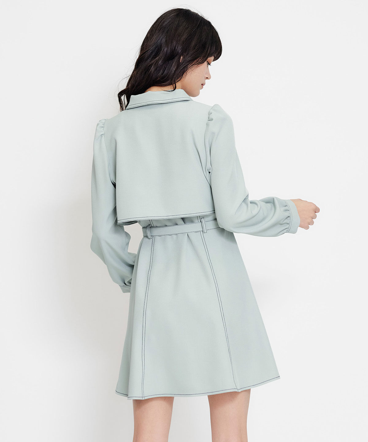 REDYAZEL「バイカラーステッチフレアミニシャツワンピース」|ワンピース|