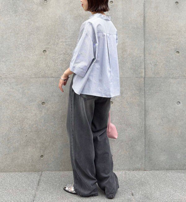 SHIPS for women「【WEB限定】〈手洗い可能〉ブロード ストライプ / 無地 切替 パッチワーク シャツ」|シャツ・ブラウス|