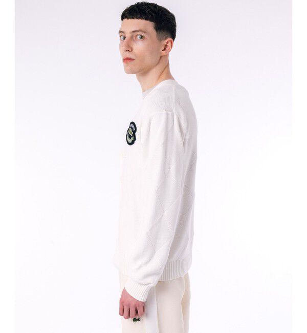 LACOSTE「トーナルアーガイル柄 Vネックコットンニットカーディガン」|カーディガン|