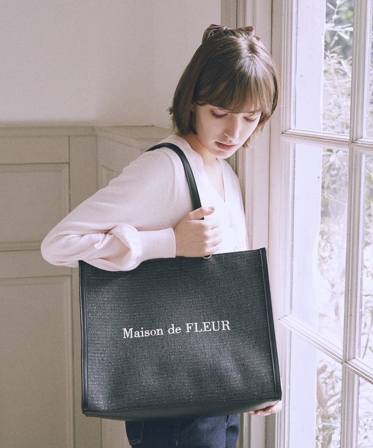 Maison de FLEUR「【キャリーオン/A4対応】ツイードキャリーオントートバッグ」|ハンドバッグ|ブラック