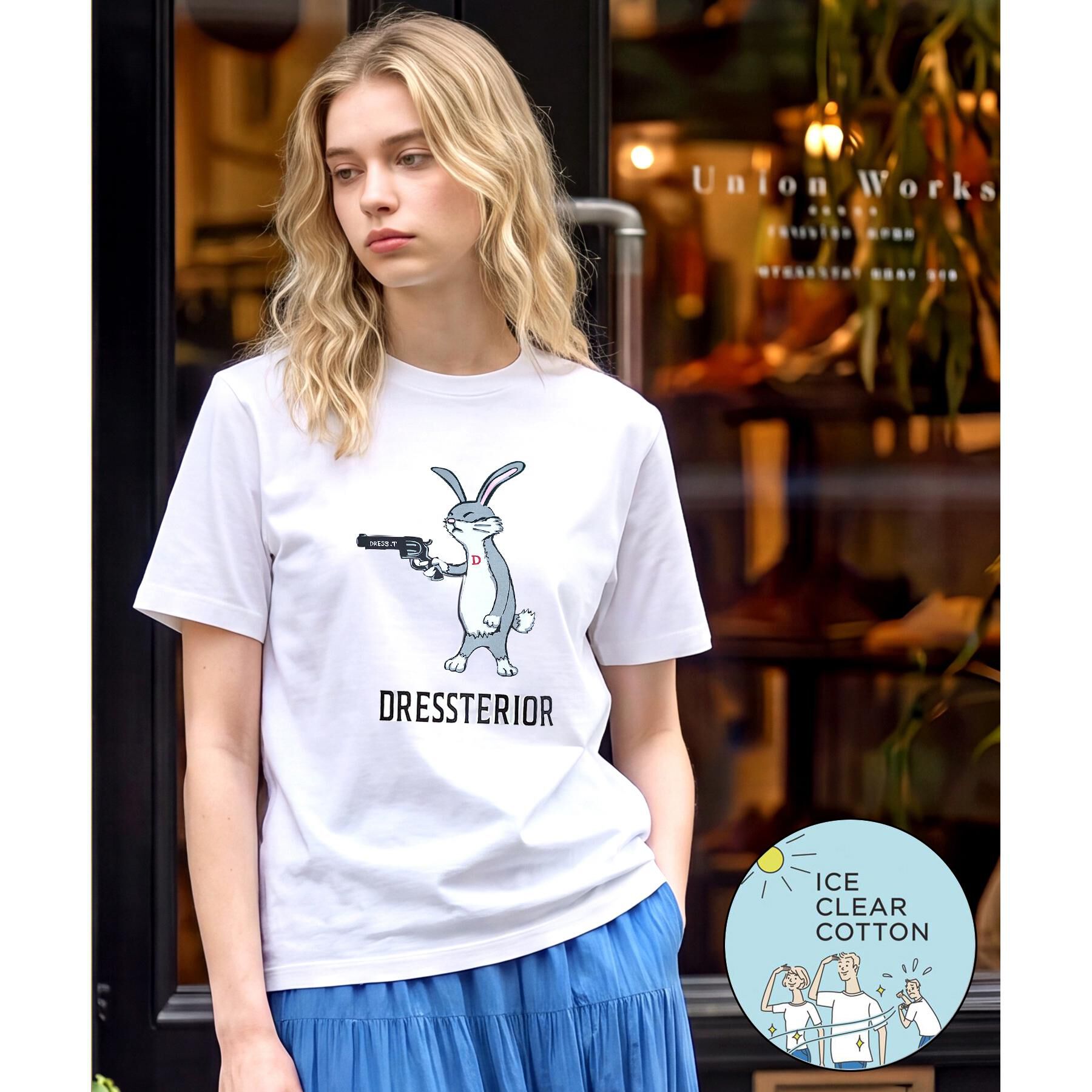 DRESSTERIOR「【接触冷感／抗菌防臭／消臭】アイスクリアコットン ピストルラビットT」|Tシャツ・カットソー|ホワイト(001)