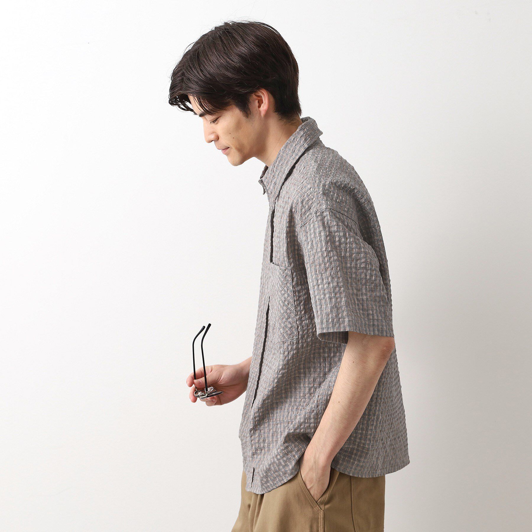 THE SHOP TK「シアサッカーチェックシャツ 【洗濯機OK】」|シャツ・ブラウス|