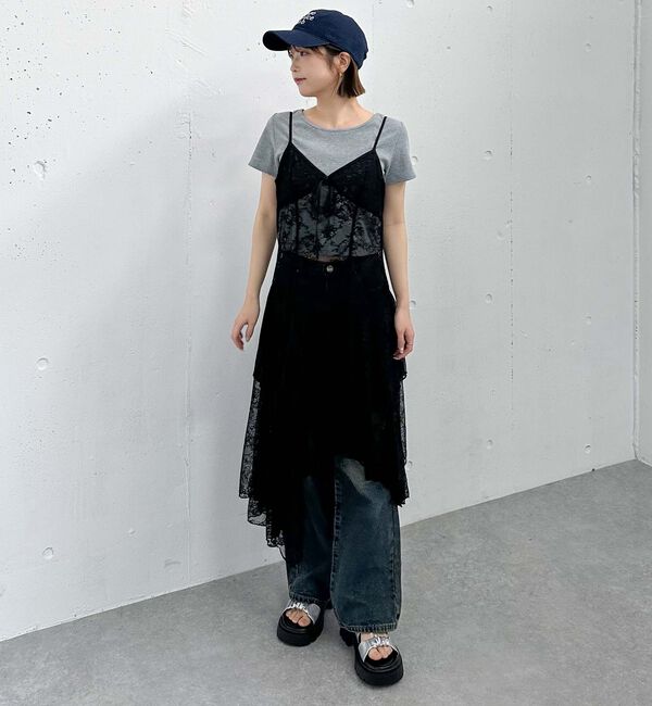 archives「レイヤードイレヘムレースキャミワンピース」|ワンピース|BLACK