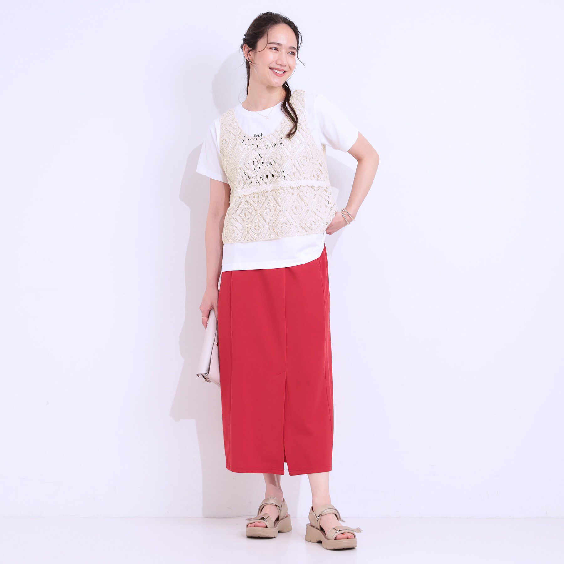 SHOO･LA･RUE「【S-LL/2点セット】大人カジュアルに レースビスチェ+プリントTシャツ」|その他|