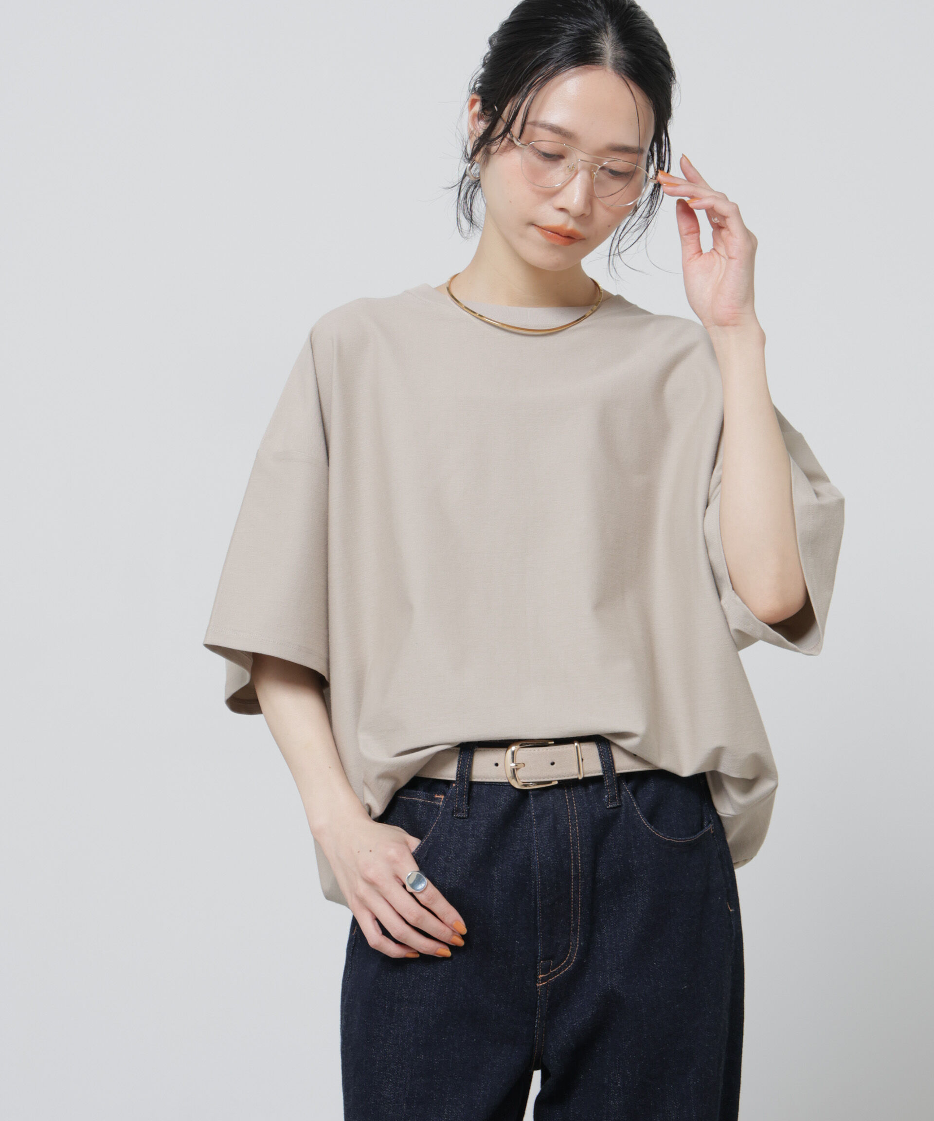 NANO universe「「Meaningful Continuity」coveross(R)ツイル調冷感プレーティング天竺Tシャツ」|Tシャツ・カットソー|