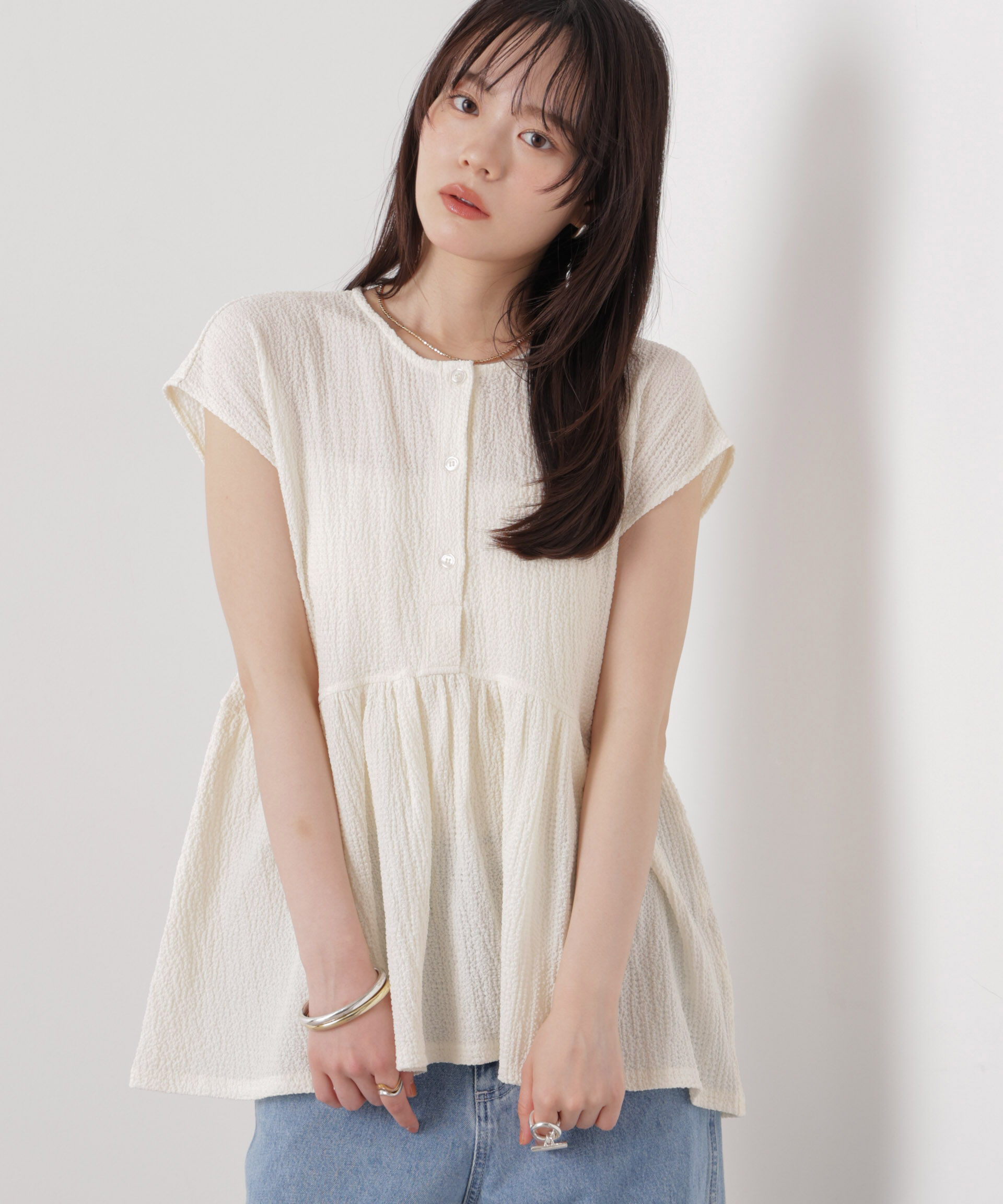 nano･universe「フクレジャガードカットギャザーブラウス」|Tシャツ・カットソー|アイボリー7