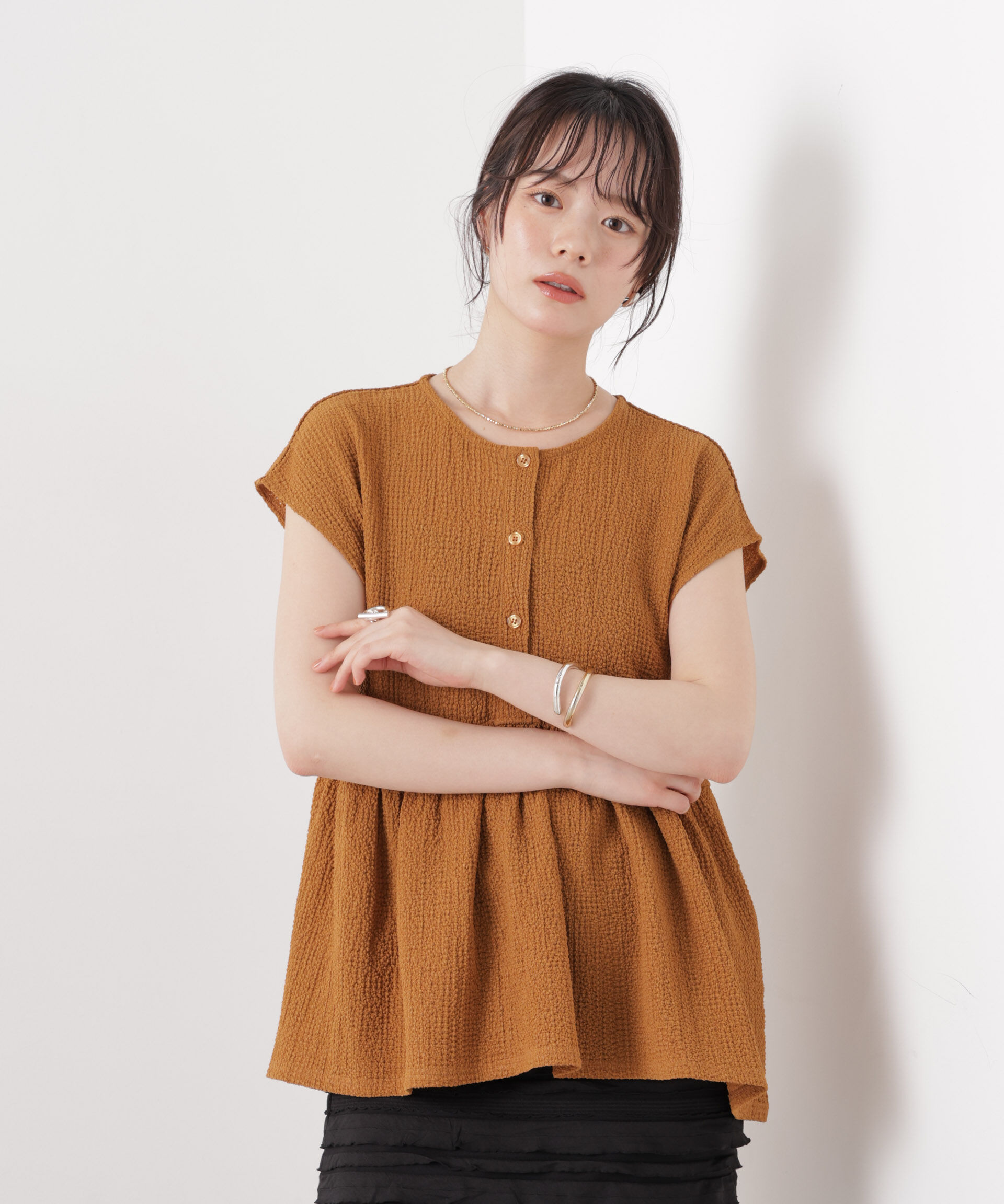 nano･universe「フクレジャガードカットギャザーブラウス」|Tシャツ・カットソー|