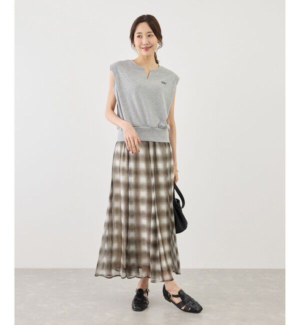 Rope&rsquo;Picnic「キーネックラメ入りミニ裏毛トップス/汗染み防止・セットアップ対応」|Tシャツ・カットソー|