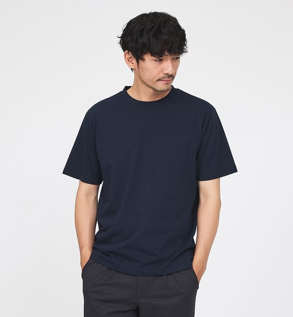 ABAHOUSE「【SMART CLOSET】シルケット天竺 クルーネック 半袖Tシャツ / 接触」|Tシャツ・カットソー|ネイビー