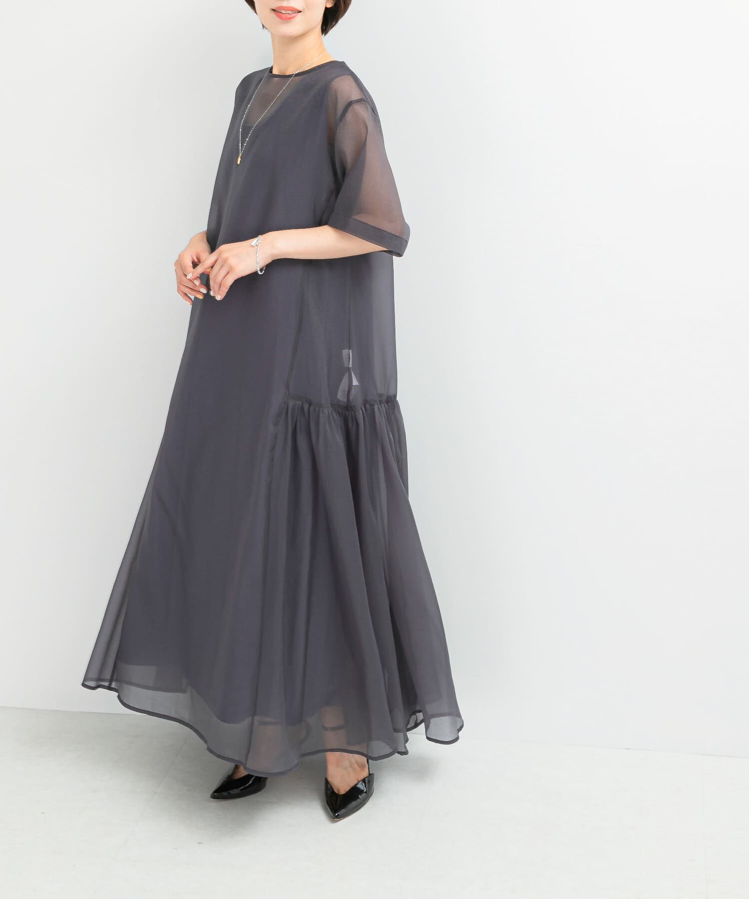 URBAN RESEARCH ROSSO「ELENDEEK　SHEER LAYERED CUT ONE-PIECE」|ワンピース|ネイビー