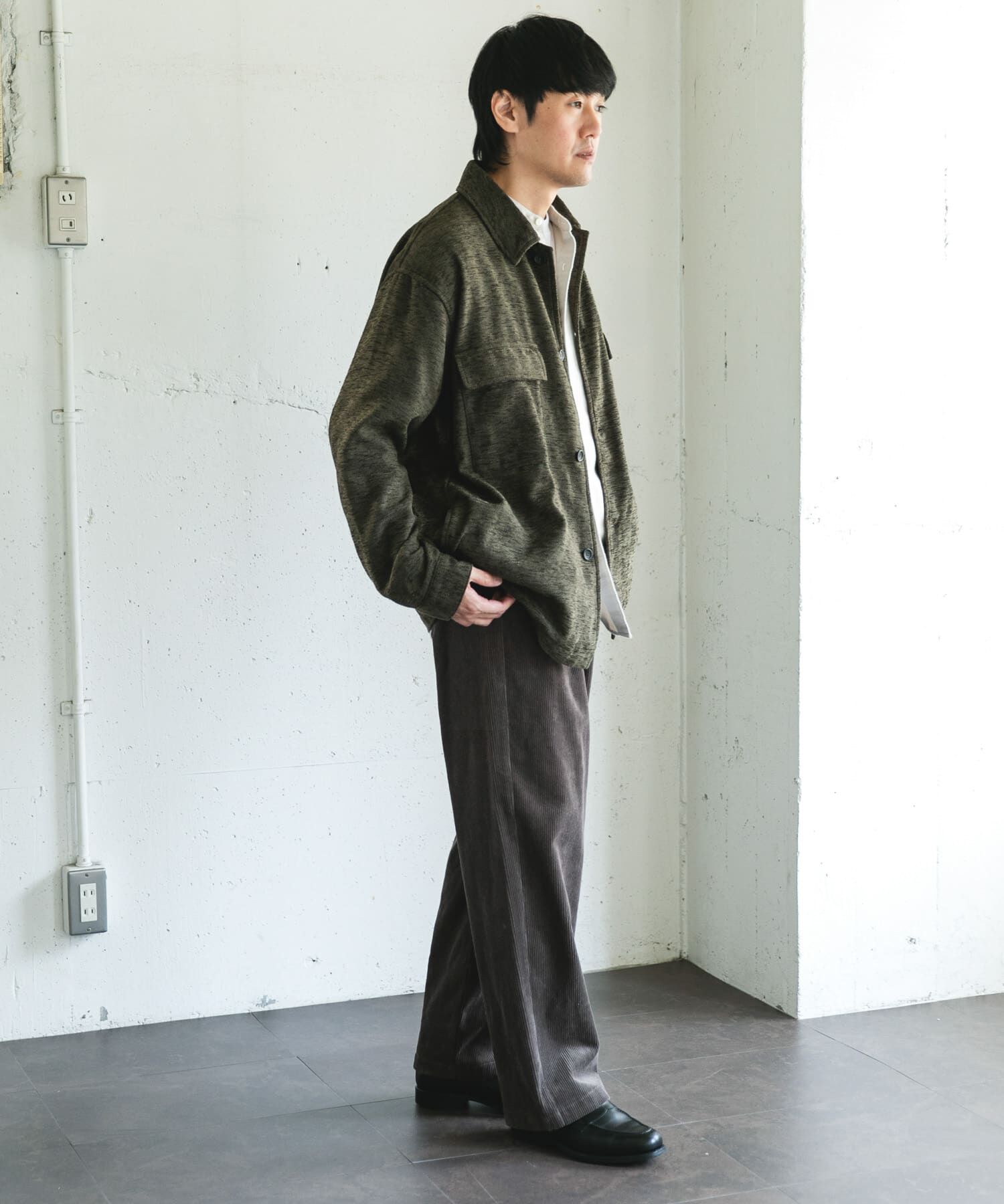 URBAN RESEARCH DOORS「モールシャツジャケット」|ノーカラーコート|