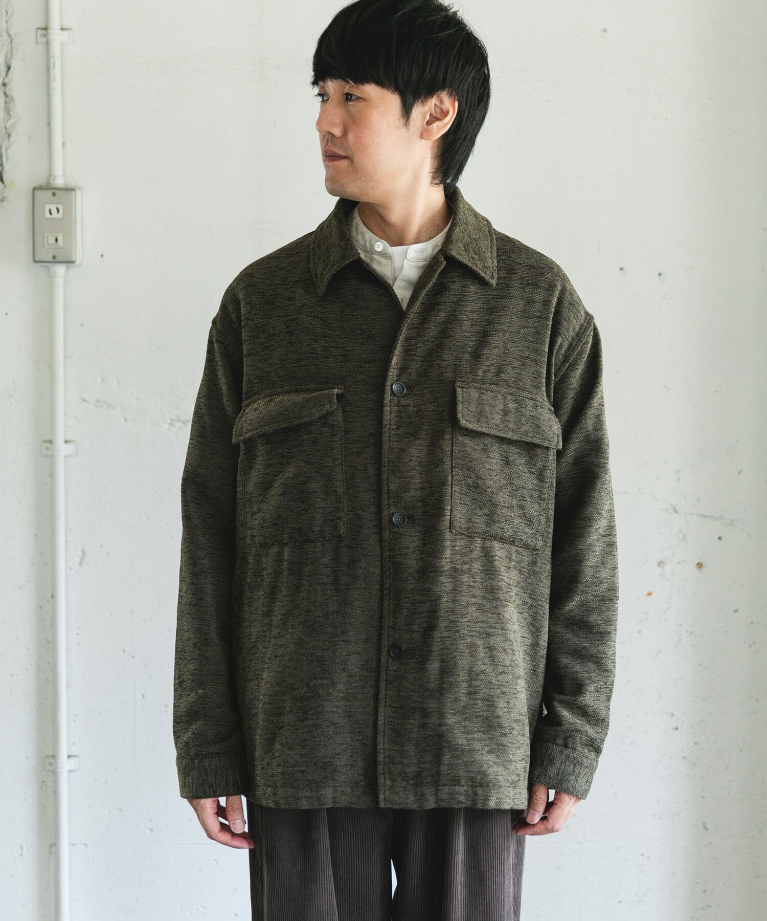 URBAN RESEARCH DOORS「モールシャツジャケット」|ノーカラーコート|