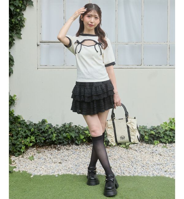  「デコルテオープンラインストーントップス」|Tシャツ・カットソー|