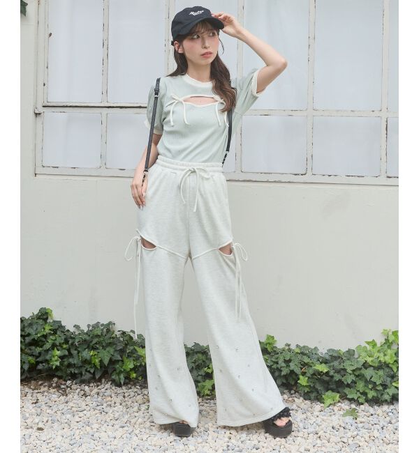  「デコルテオープンラインストーントップス」|Tシャツ・カットソー|