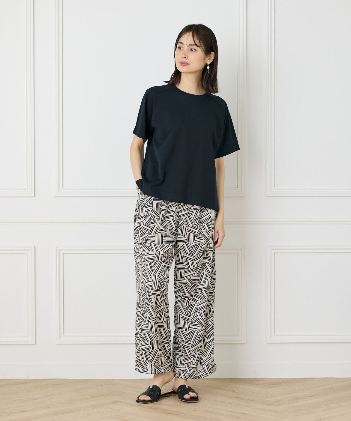 INED「《大きいサイズ》《WEB限定》Tシャツ風プルオーバーサマーニット」|ニット・セーター|