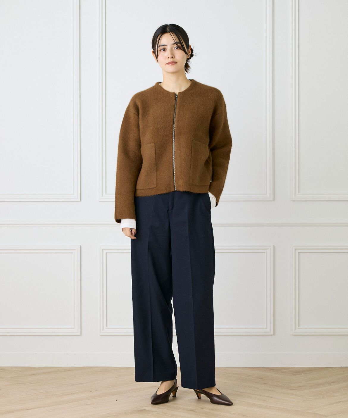 Le Souk「《大きいサイズ》ラクーン接結編みニットブルゾン」|カーディガン|