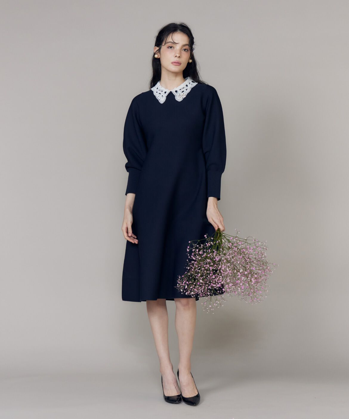 Maglie le cassetto「《大きいサイズ》衿レースニットワンピース《M Maglie le cassetto》」|ワンピース|