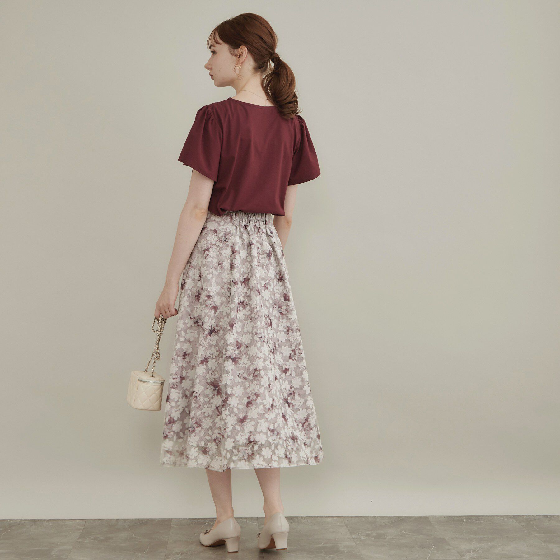 Couture broach「上品な透け感 オパールチェック花柄スカート【洗濯機可】」|スカート|