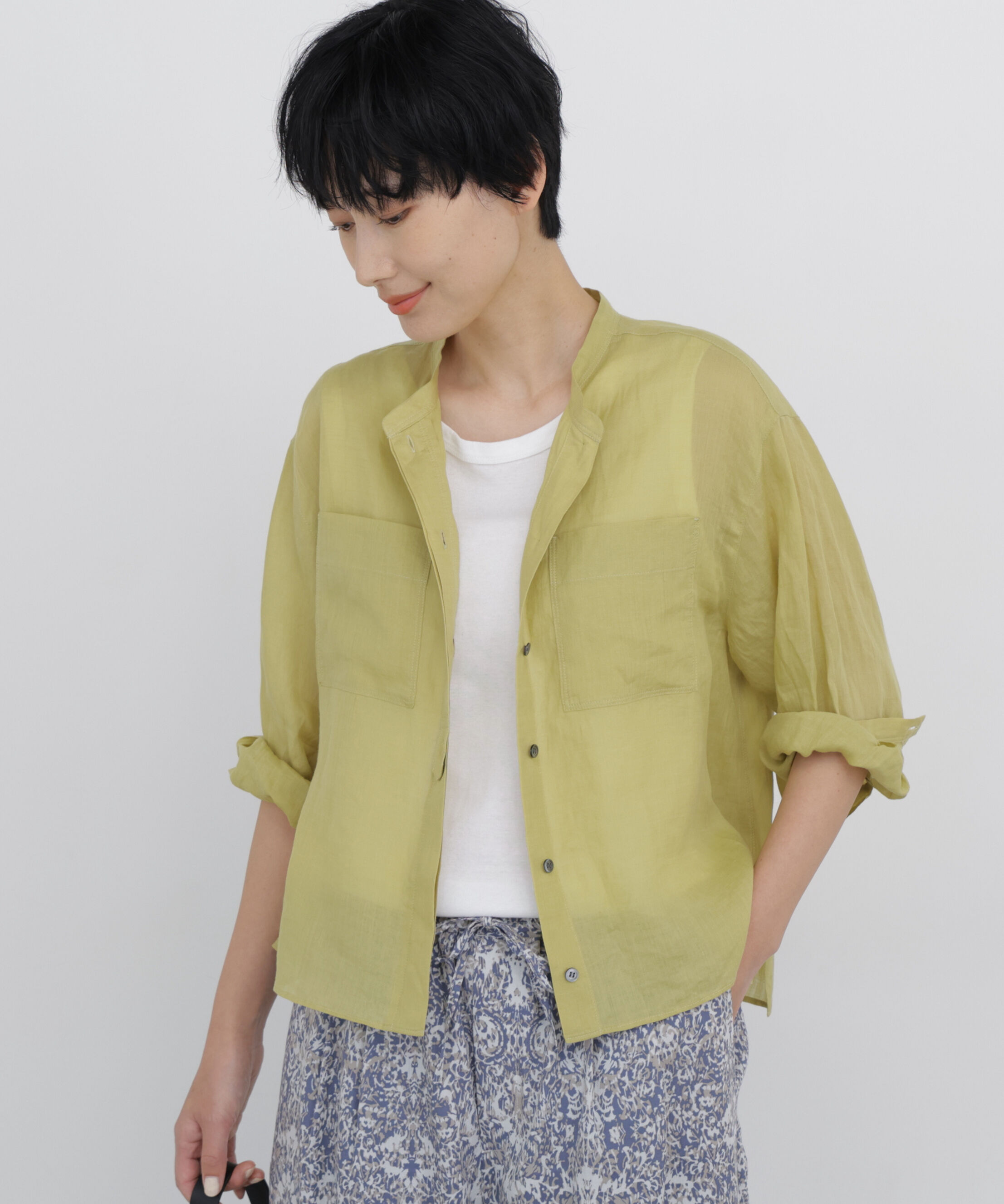  「◆≪名品 / 洗える / 4色展開！≫ラミーバンドカラーシャツブラウス」|シャツ・ブラウス|