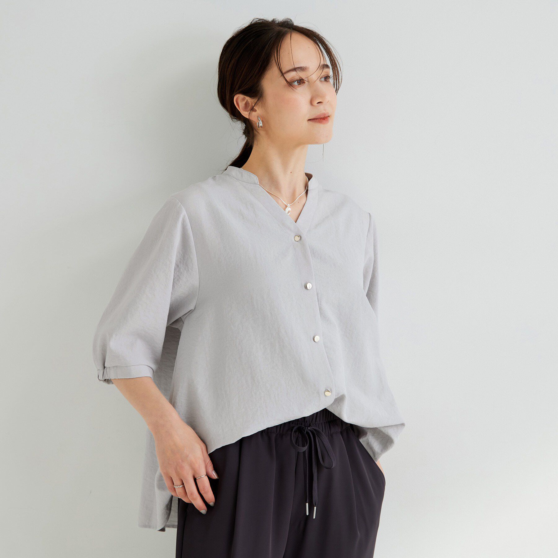 SHOO･LA･RUE「5分袖金ボタンスキッパーブラウス」|シャツ・ブラウス|