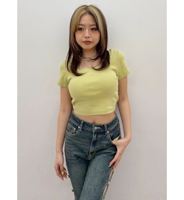 EVRIS「ハーフスリーブバックリボンスクエアネックトップス」|Tシャツ・カットソー|