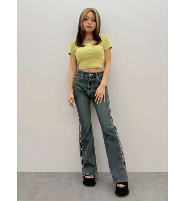 EVRIS「ハーフスリーブバックリボンスクエアネックトップス」|Tシャツ・カットソー|