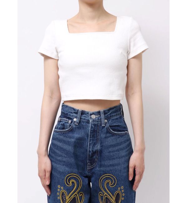 EVRIS「ハーフスリーブバックリボンスクエアネックトップス」|Tシャツ・カットソー|