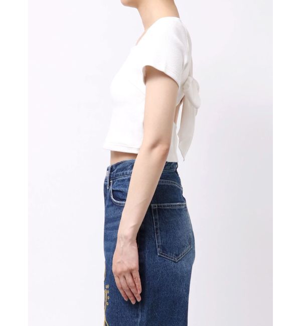 EVRIS「ハーフスリーブバックリボンスクエアネックトップス」|Tシャツ・カットソー|