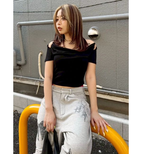 EVRIS「チェーンドレープリブフレンチトップス」|Tシャツ・カットソー|