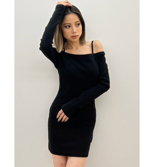 GYDA「BACK TWISTオフショルテレコタイトワンピース」|ワンピース|ブラック