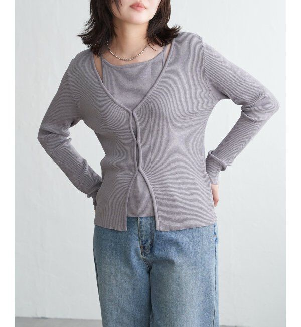 VENCE share style「【2点セット】レーヨンポリネックデザインリブカーディガン」|カーディガン|