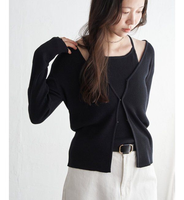 VENCE share style「【2点セット】レーヨンポリネックデザインリブカーディガン」|カーディガン|
