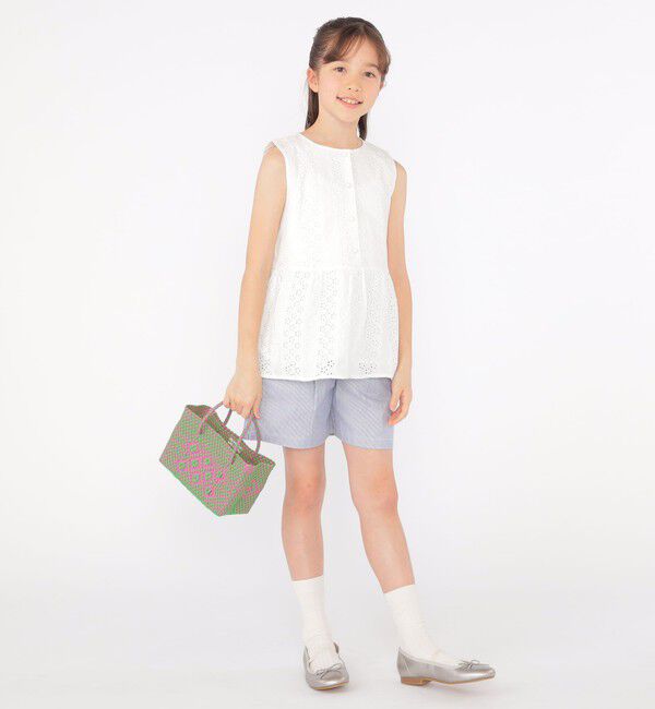 SHIPS KIDS「SHIPS KIDS:140～150cm / レース ペプラム ノースリーブ ブラウス」|シャツ・ブラウス|