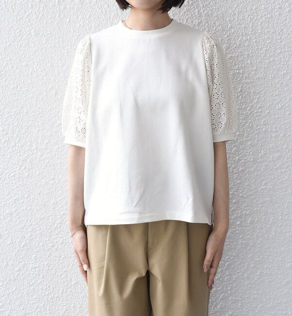 SHIPS Colors 「SHIPS Colors:〈手洗い可能〉ミニ裏毛 レース スリーブ トップス◇」|Tシャツ・カットソー|