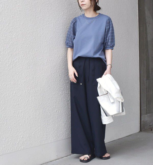 SHIPS Colors 「SHIPS Colors:〈手洗い可能〉ミニ裏毛 レース スリーブ トップス◇」|Tシャツ・カットソー|